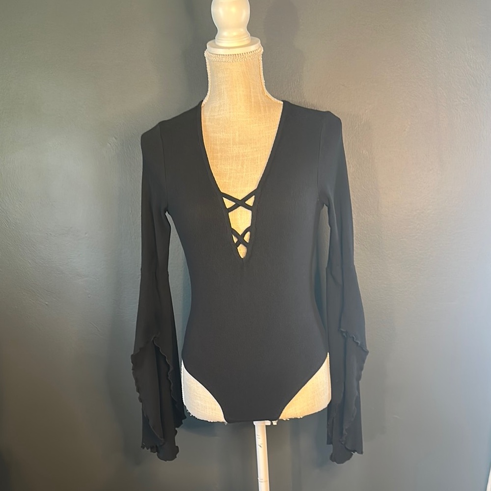 Elegant Black V-Neck Women's Bodysuit Top